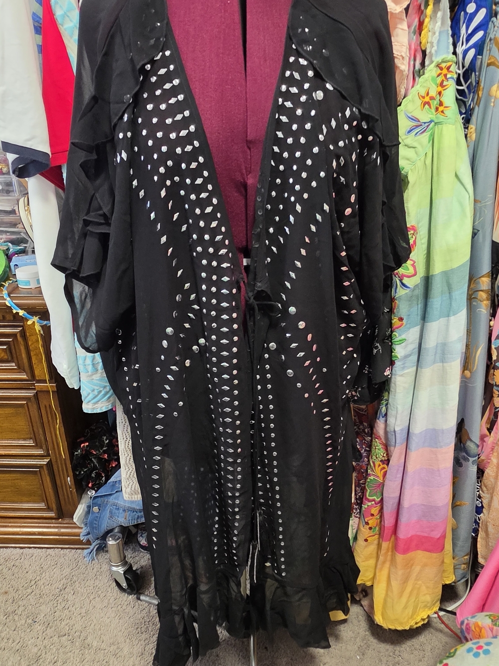 ×SOLD Black FREE PEOPLE Sheer KIMONO with studded Accents